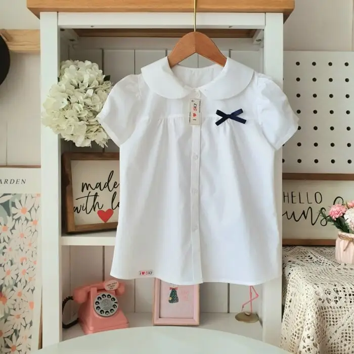 áo sơ mi trắng cộc tay bé gái - Ảnh 2