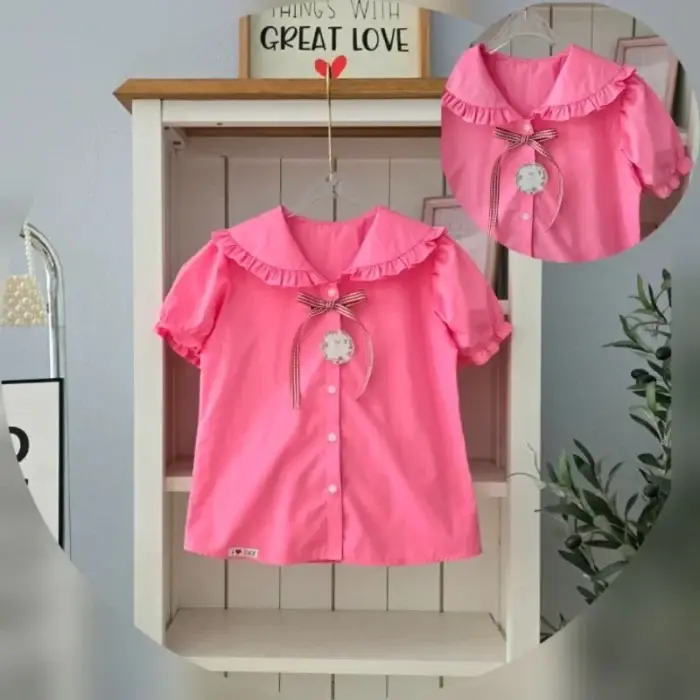 Áo sơ mi hồng bé gái - Ảnh 1