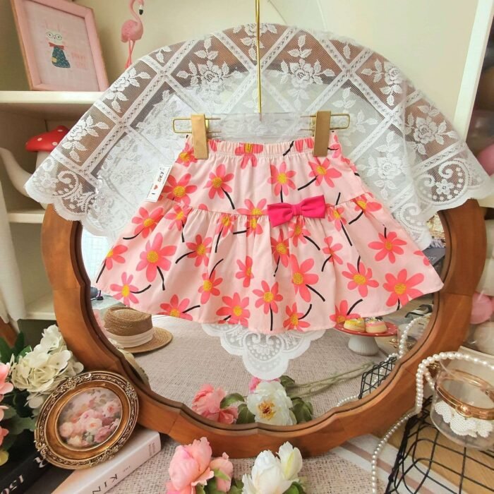 Chân váy hoa bé gái kèm quần ,  chất liệu hoa thô size 3-10 - Ảnh 2