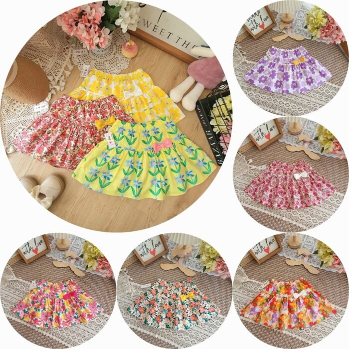 Chân váy hoa bé gái kèm quần ,  chất liệu hoa thô size 3-10 - Ảnh 1