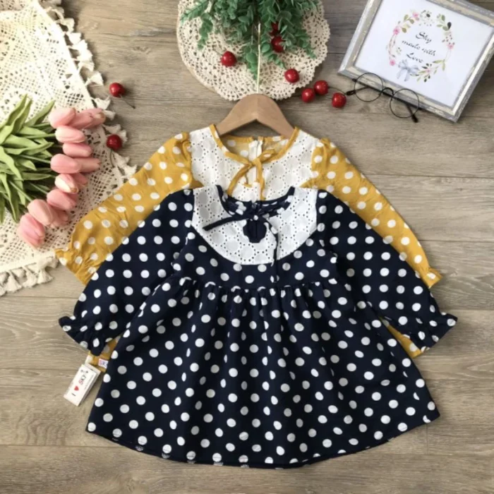 Váy bé gái, đầm chấm bi xinh, xả váy thu đông dài tay cho bé - Ảnh 1