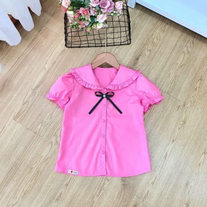 Áo sơ mi hồng bé gái - Ảnh 3