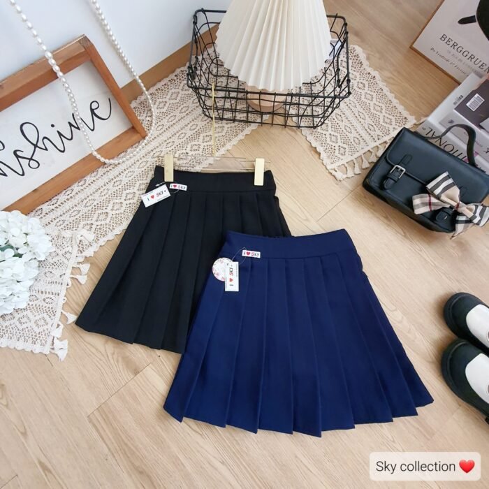 Chân váy xanh than xếp ly bản nhỏ - Ảnh 3