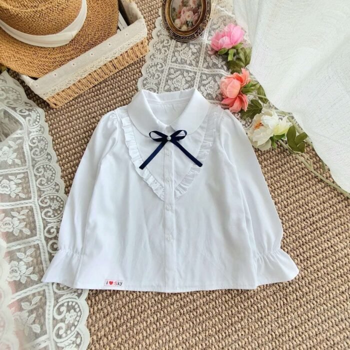 áo sơ mi trắng dài tay nơ cổ size 6 -10 - Ảnh 6