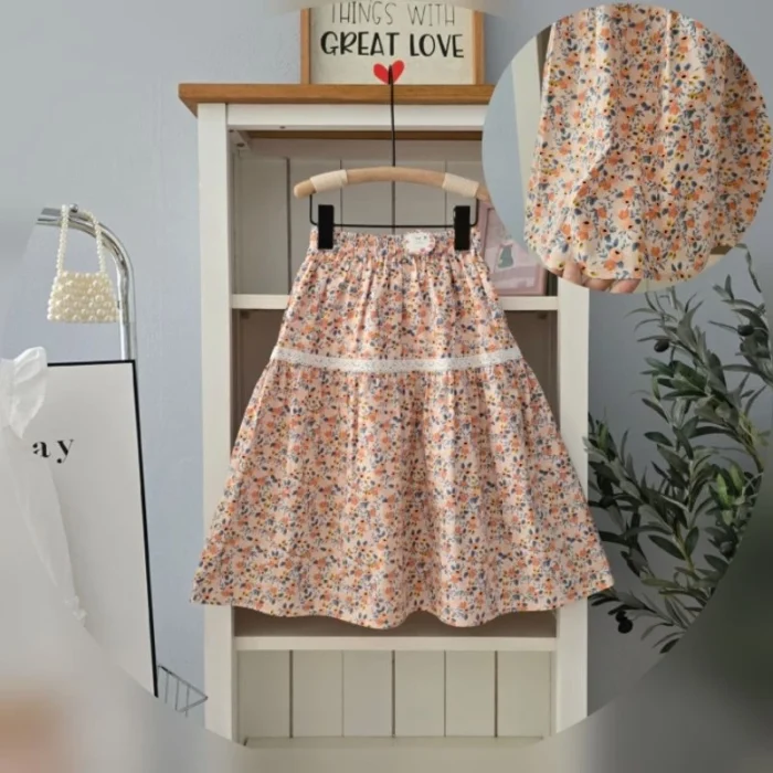 Chân váy midi hoa bé gái dáng dài - Ảnh 3