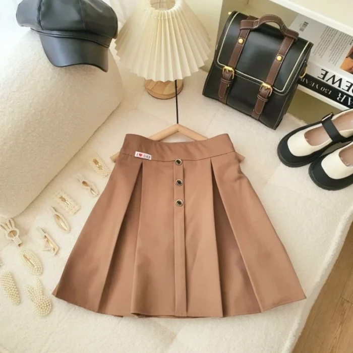 Chân váy xếp li đính cúc cạp cao cho bé gái - Ảnh 3