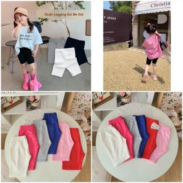 Quần legging bé gái sắc màu, quần cotton lỡ hè xinh - Ảnh 1