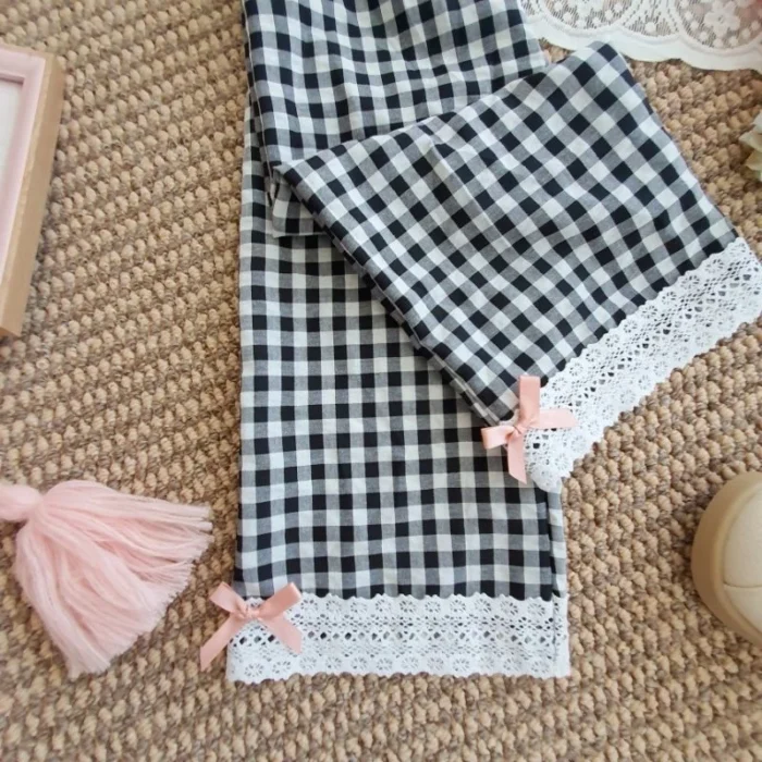 Quần dài xuông ống rộng bé gái kẻ caro - Ảnh 5