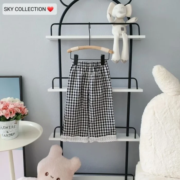 Quần dài xuông ống rộng bé gái kẻ caro - Ảnh 3